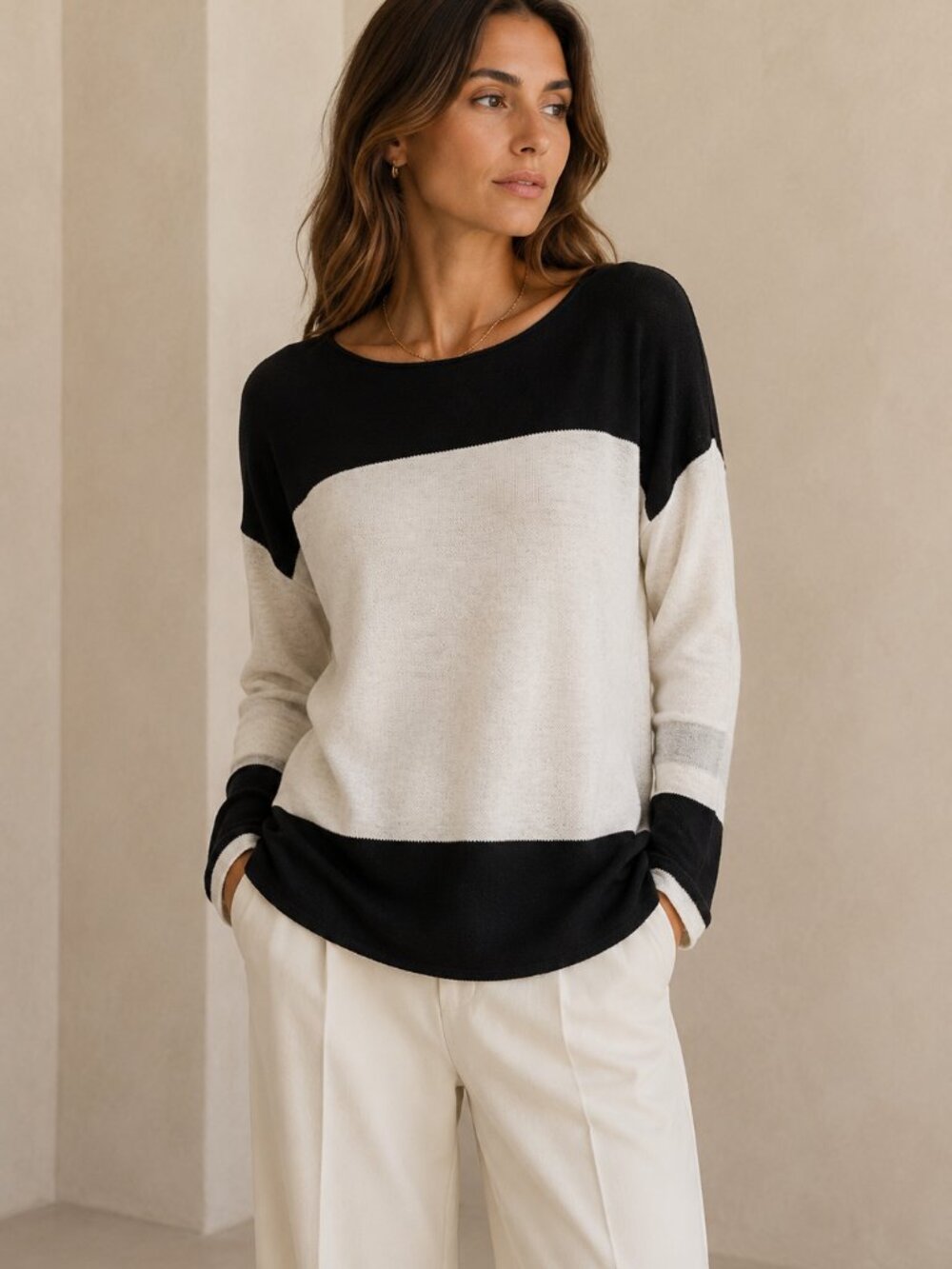 Vince Colorblock Boat Neck Pullover Sweater Gray Black Size Medium